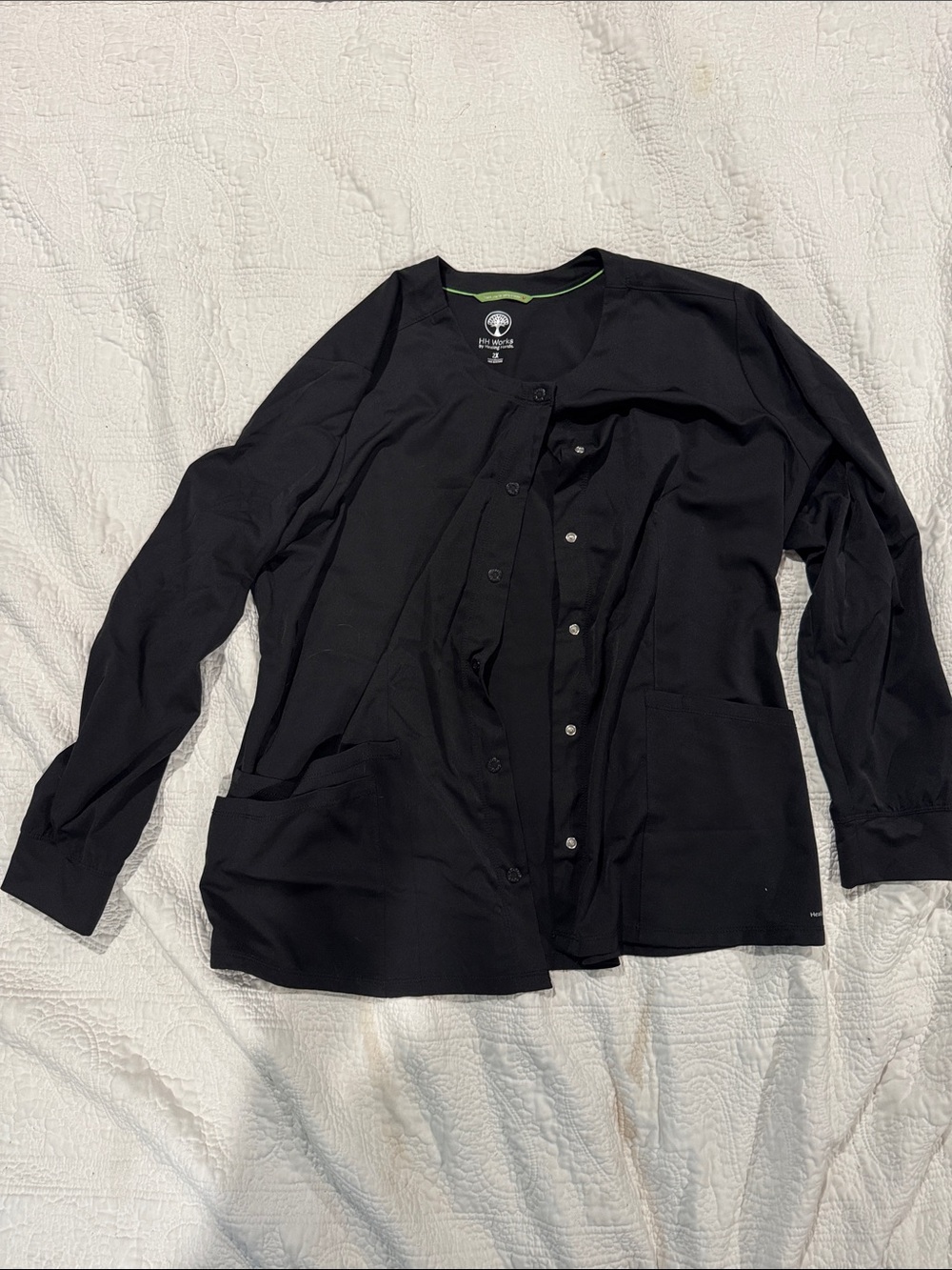 Women’s healing hands Black scrub Jacket with Snap Front